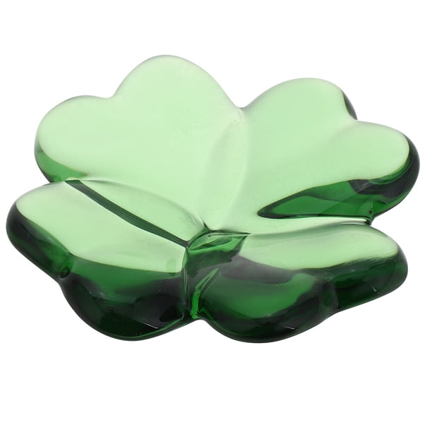 KAKOWELY Figura de trébol de cuatro hojas con flor de cristal, estatua de vidrio verde, adorno, regalo de la suerte para decorar la mesa del coche.
