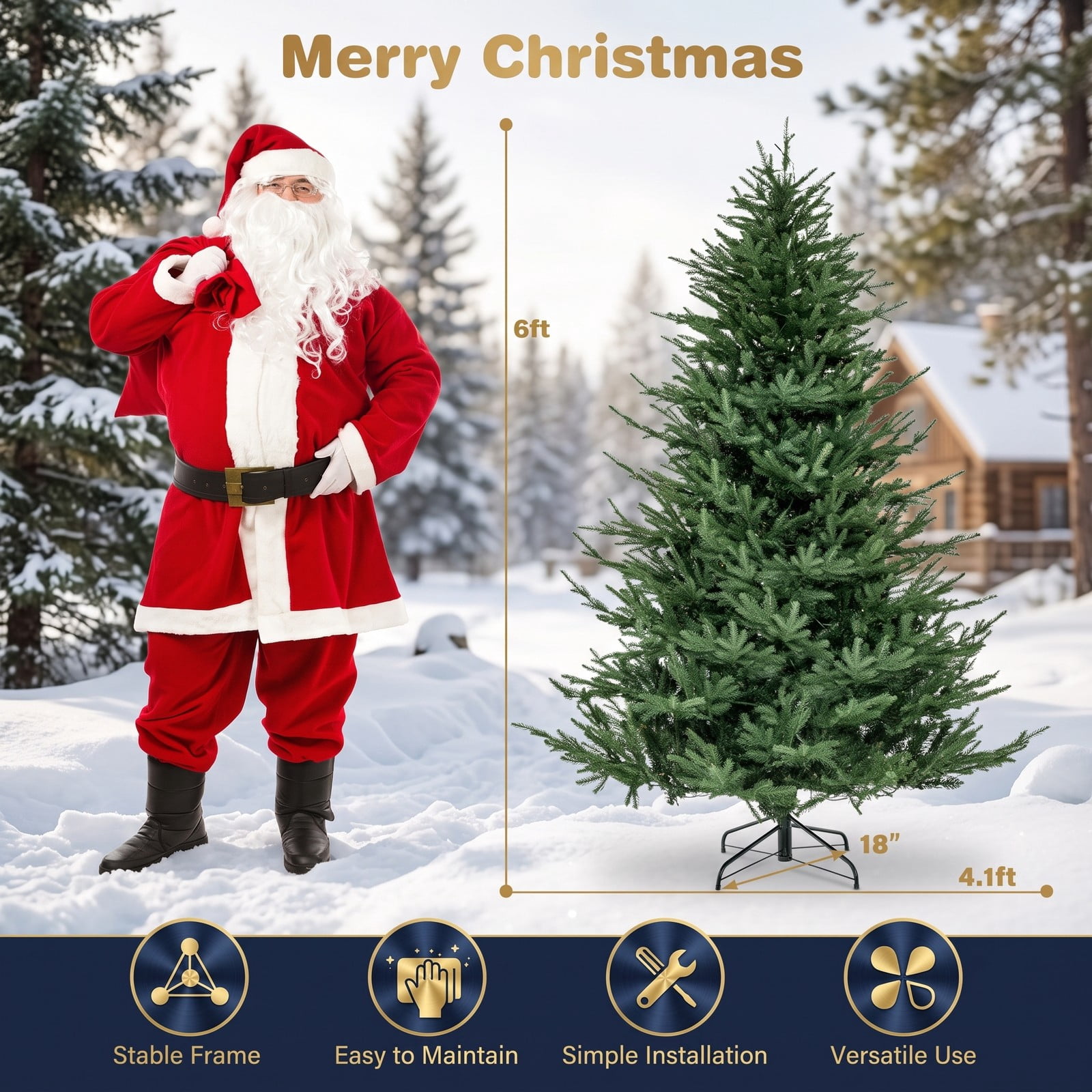 RUIE 6 ft Pre-Lit Artificial Christmas Tree with 280 Warm White LED Lights, 8 Lighting Modes, 788 Branch Tips, PE PVC Hinged Full Spruce Xmas Tree with Metal, Green