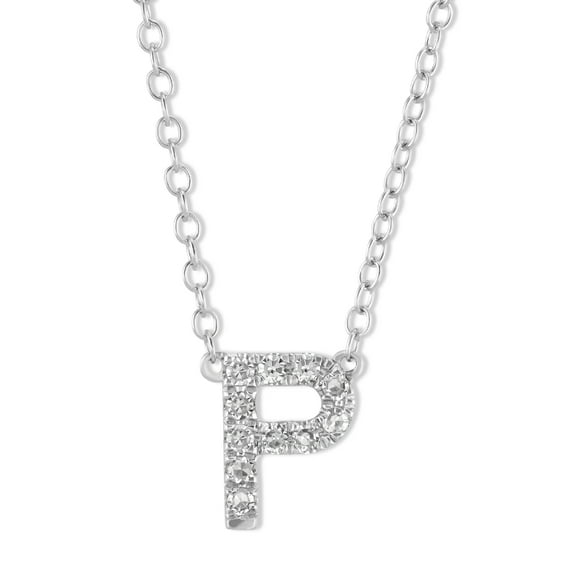 14K White Gold Diamond P Initial Pendant with Silver Cable Chain Necklace (1/20 cttw, I-J Color, I2-I3 Clarity), 18"