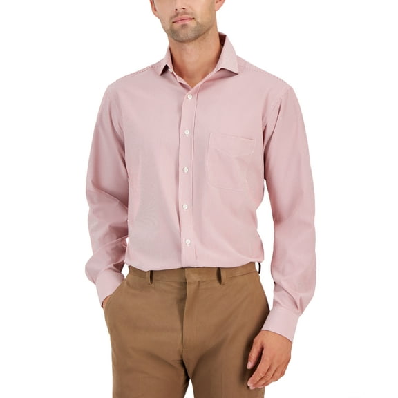 Club Room Dress Shirt Men's 15.5 32/33 Red Regular Fit Traveler Fine Stripe