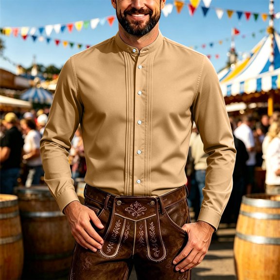 Ytobaz Dress Shirt for Men Long Sleeve Button Down Casual Tuxedo Shirts with Pleated Front Wrinkle Free Classic Fit Band Collar Tops for Wedding Party Banquet Business