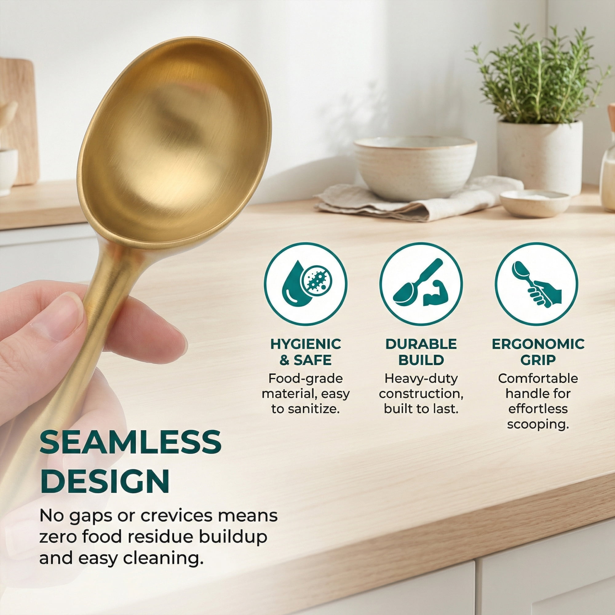 Unique Bargains Stainless Steel Ice Cream Scoop for Use and Cleaning Gold 8.1in