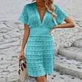 thumbnail image 2 of zaveiop Women Crochet Swim Cover up Short Sleeve V Neck Bathing Suit Beach Dress Summer Swimwear Coverups (Blue, L), 2 of 9