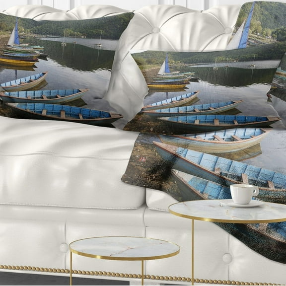 Designart Wonderful View of Pokhara Boats - Boat Throw Pillow - 12x20