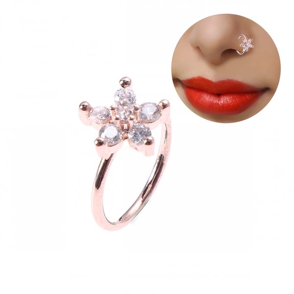 DESIGNICE Nose Rings with Chain Flower Nose Ring Golden 1Pcs Anti Allergy Body Piercing Jewelry