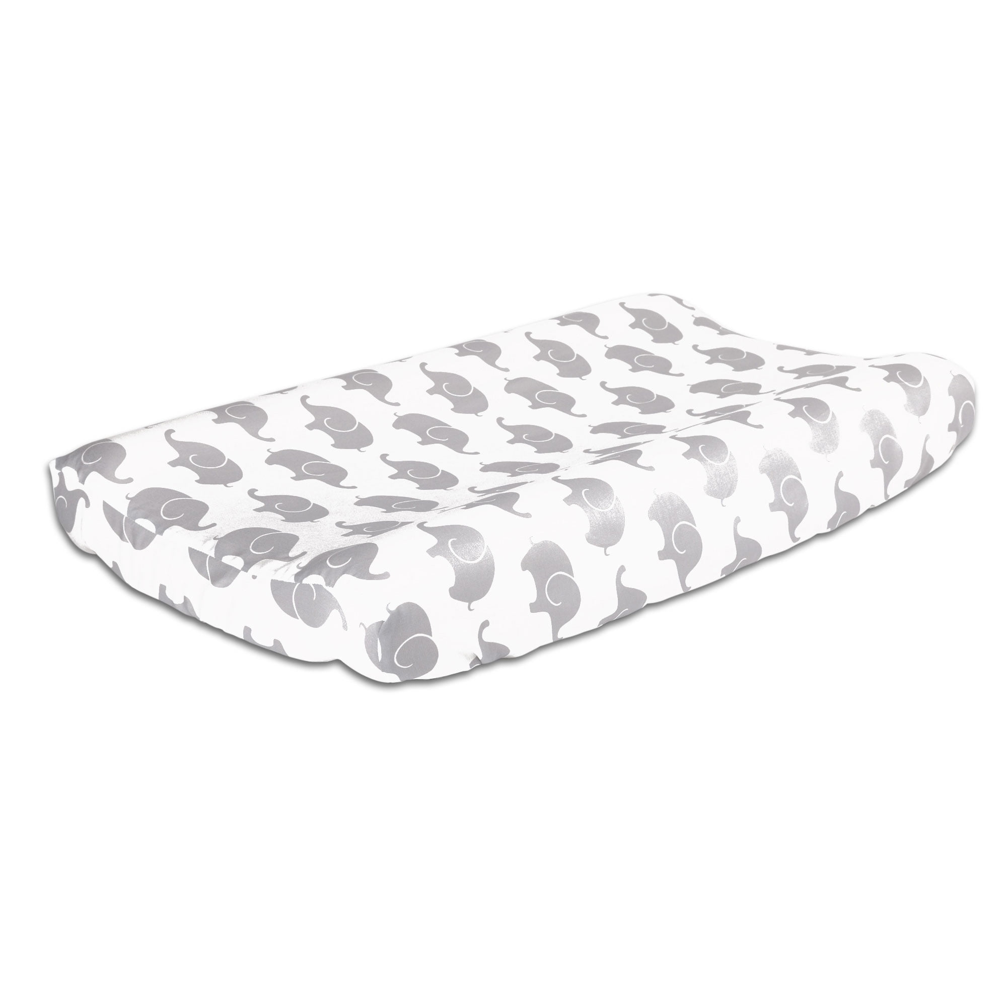 The Peanut Shell Baby Contoured Changing Pad Cover - Grey Elephant Print - 100% Cotton Sateen Fabrics, Fits 32 by 16 Inch Pads