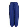 thumbnail image 5 of Hurxie Womens Baggy Pleated Harem Pants Summer Elastic High Waisted Wide Leg Balloon Cotton Lounge Crop Pants Blue,S, 5 of 8