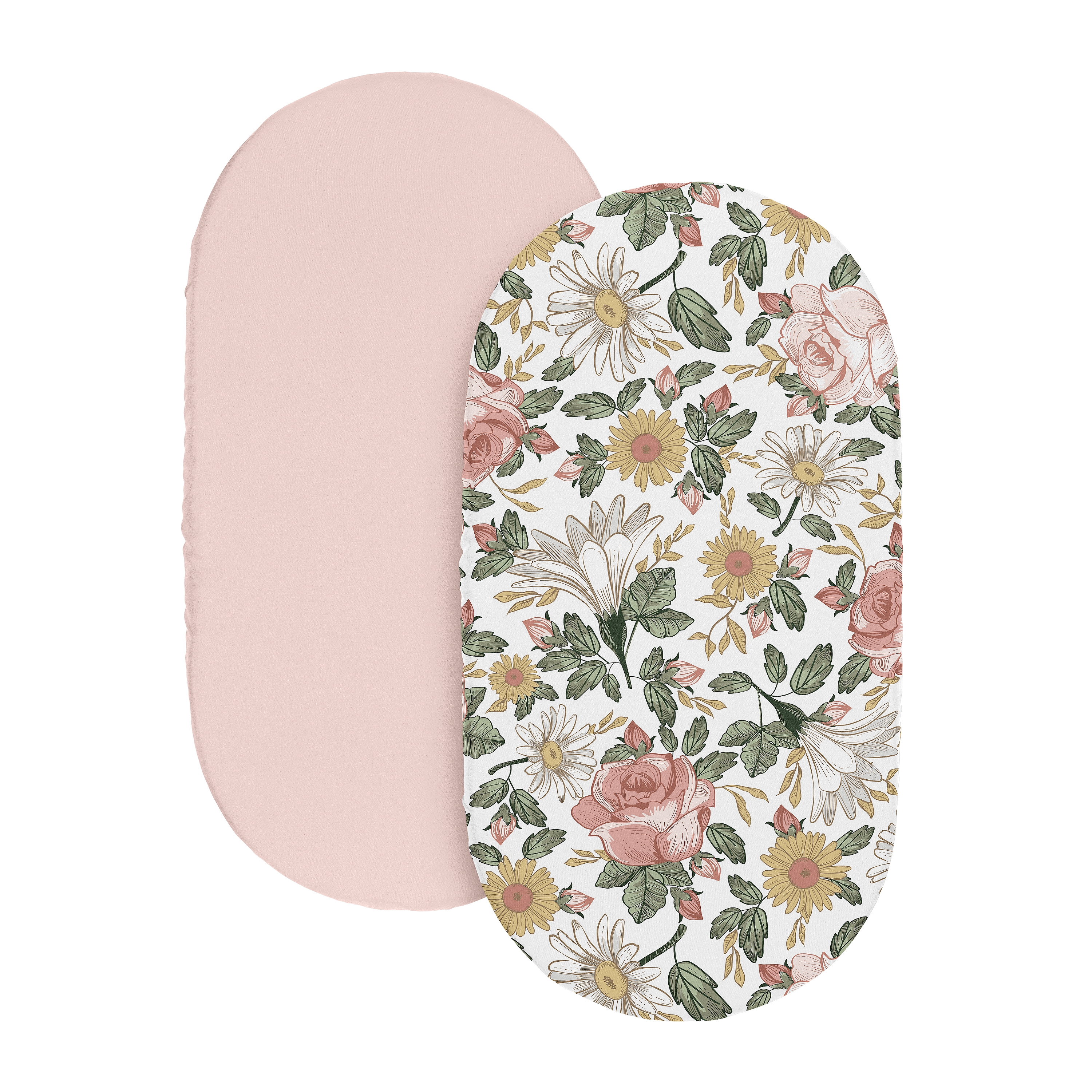 Sweet Jojo Designs Vintage Floral Pink and Green Baby Bassinet Fitted Sheets 2 Piece Set