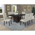 thumbnail image 2 of Rustic Dark Oak Wood 7pc Dining Set with Table and Beige Linen Chairs, 2 of 5