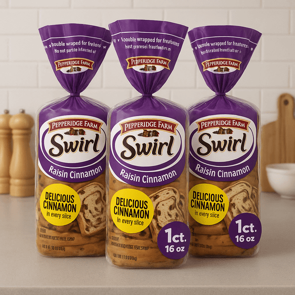 (3 pack )Pepperidge Farm Raisin Cinnamon Swirl Breakfast Bread, 16 oz Loaf
