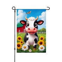 JOOCAR Linen Garden Flag for Spring Summer Home Outdoor Garden Yard Door Decor 12x18 inch - Cute Cow with Sunflowers and Barn Design