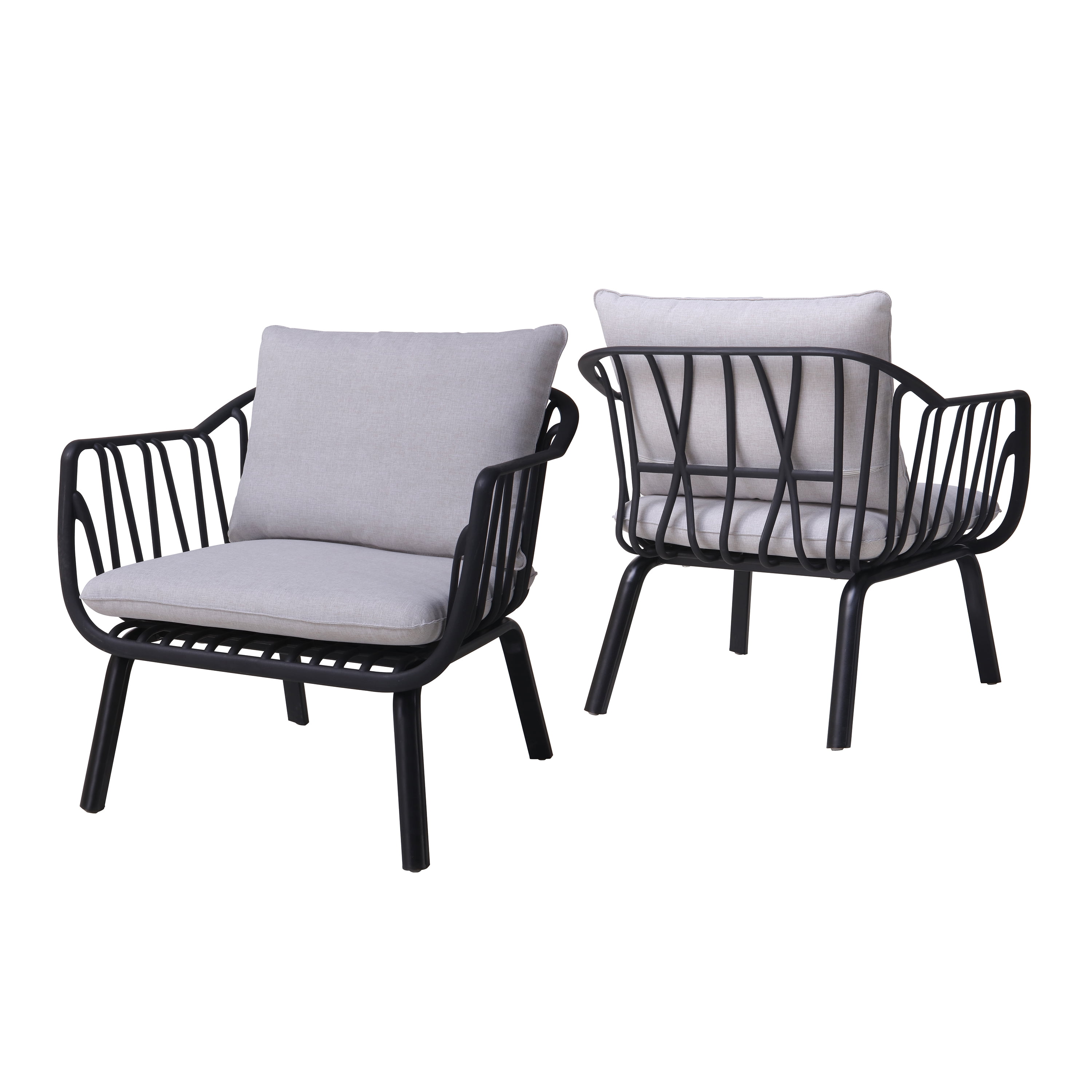Outdoor PP Frame Patio Club Chairs Set of 2 for Patio Balcony Garden, Black