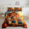 thumbnail image 1 of YST Cute Rabbit Comforter Set Full,Farmhouse Animal Print Bunny Bedding Set Kawaii Room Decor,Halloween Pumpkin Comforter Set Rustic Cabin Style Cartoon Animals Quilt Bed Set 3Pcs, 1 of 5