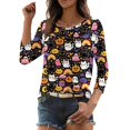 thumbnail image 6 of Womens Halloween Shirts Horror 3/4 Sleeve Pullover Spooky Halloween Ghost Pumpkin Printed T Shirts Funny Round Neck Tops Three Quarter Length Blouse,3XL, 6 of 7