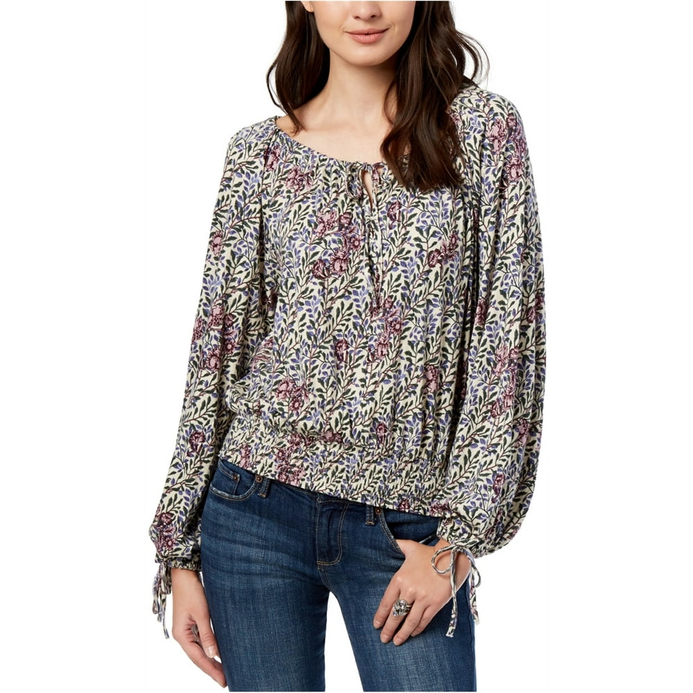 Lucky Brand - Lucky Brand Womens Smocked Tie-Neck Peasant Blouse ...