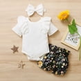 thumbnail image 2 of Odeerbi Baby Girls Boys Clothes Baby Rompers Toddler Ruffle Romper Bodysuit+Floral Print Shorts Headbs Outfits, 2 of 9