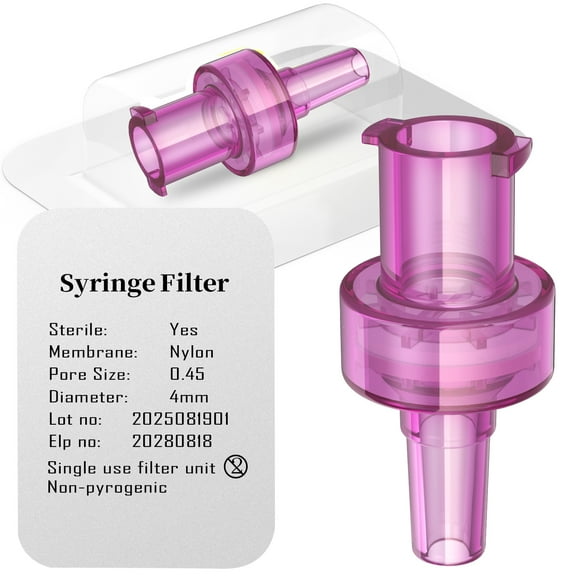 Sterile Lab Syringe Filters,Nylon Membrane 0.45μm Pore Size,4mm Diameter,10pcs Stamped Expiration Dates Individually Packed