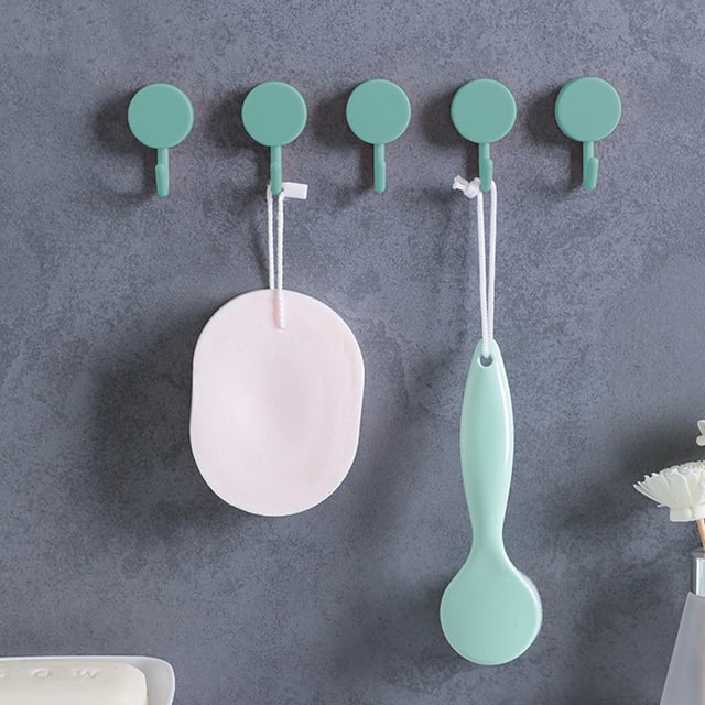 Kitchen Utensils 5-Pack Adhesive Wall Hooks Bathroom and Kitchen - No-Drill Damage- Installation - Strong Adhesive 360 Rotation - Hanging Towels Utensils