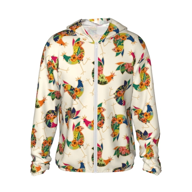 Balery Boho Chicken Sudadera ligera de manga larga con capucha y protección solar UPF 50+ para hombre y mujer, ideal para pesca y running-Medium