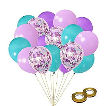 Mermaid Balloons 40 Pack 12 Inch Light Dark Purple Seafoam Blue