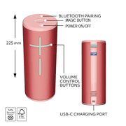 Ultimate Ears MEGABOOM 4 Portable Waterproof Bluetooth Speaker With Powerful 360-Degree Sound and Thundering Bass, Floating Speaker With 20-Hour Battery and 147ft (45m) Range, Raspberry Red