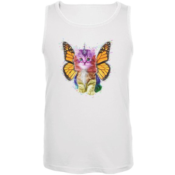 Rainbow Butterfly Unicorn Kitten Mens Tank Top White MD