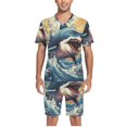 thumbnail image 5 of joogoo Men's Pajama Set Shark in Ocean V-Neck Pj Shorts Set 2 Piece Loungewear Sleepwear L, 5 of 7