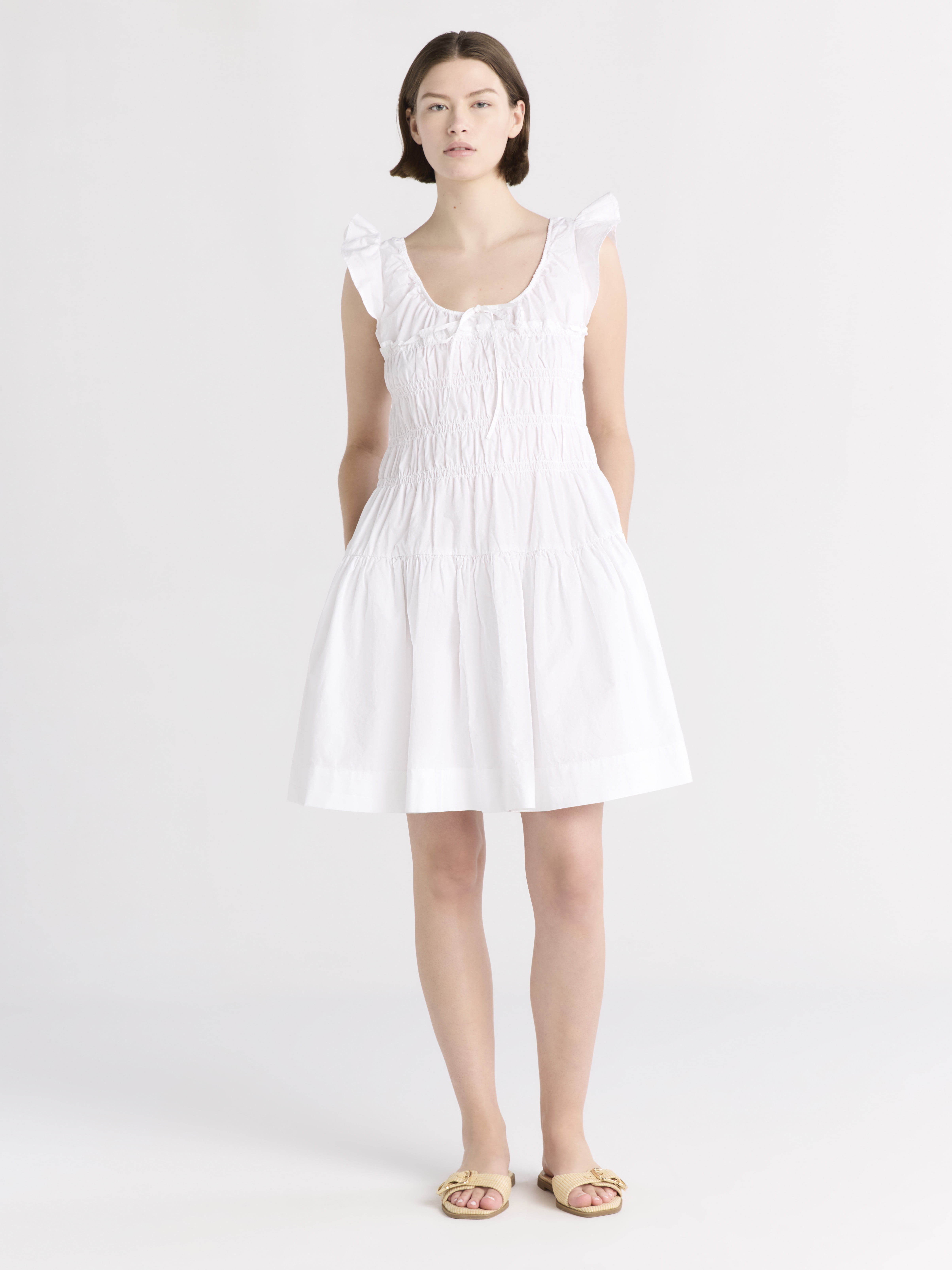 Free Assembly Women's and Women’s Plus Smocked Cotton Mini Dress with Flutter Sleeves, Sizes XS-4X