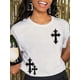 thumbnail image 1 of Women's Festive Cross Print T-Shirt - Casual Crew Neck, Short Sleeve, Cotton - Machine Washable, Lightweight Summer Top with Glittery Detail, 1 of 6