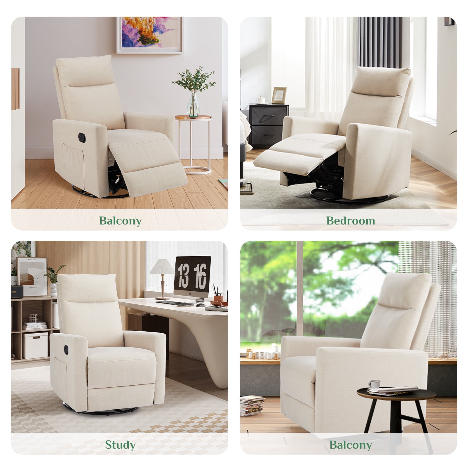 Gianna Swivel Recliner Chair, Living Room Glider Rocker Recliners, Nursery Massage Rocking Chairs