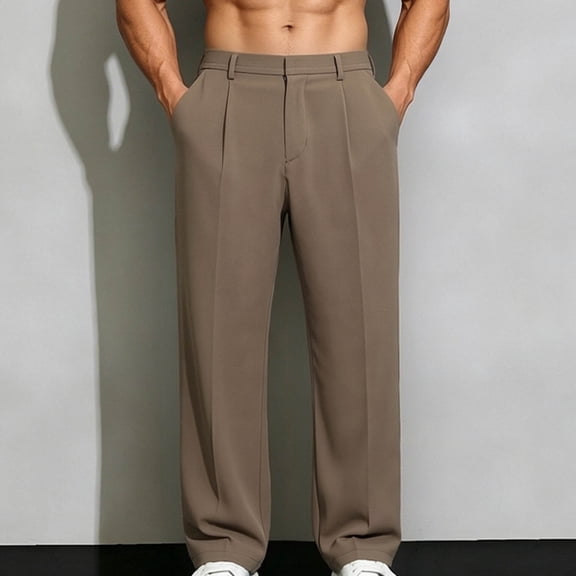 DayScoop Fashion Pants for Men Casual Trousers Summer Solid Color Ice Silk Dress Wide-Leg Straight Loose Draped Business Suit Full Length Pants Plus Size