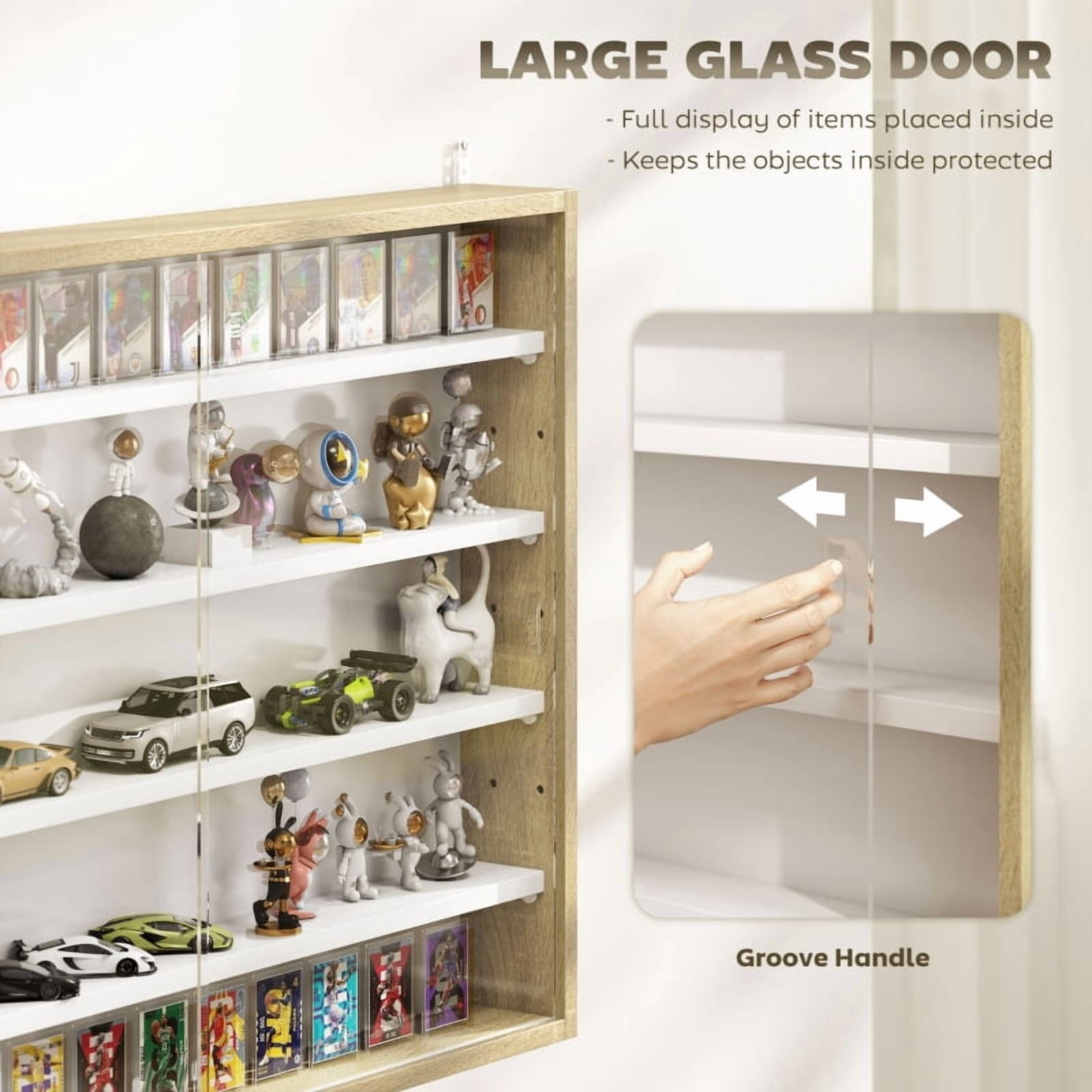 Alvantor 5-Tier Wall Display Storage Cabinet with Glass Doors & Adjustable Shelves 23.6"x31.5"x3.7" Natural