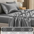 thumbnail image 4 of Lux Decor Luxury Satin Sheets Queen Size - 4-Piece Cooling Bed Sheet Set, Silky Soft & Smooth, Deep Pockets up to 15", OEKO-TEX Certified, Skin-Friendly Comfort (Dark Grey), 4 of 10