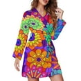 thumbnail image 1 of Robe de Pyjama Rétro Psychédélique pour Femmes Imprimé Fleurs Hippies Vêtements de Nuit Manches Longues Col en V Pyjamas Graphiques Robe Rétro, 1 of 4