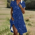 thumbnail image 7 of qucoqpe Womens Summer Shirts Dress V Neck Short Sleeve Ruffle Flowy Midi Dress Casual Loose Shiny Sun Dress Lightweigh Beach Dress, 7 of 7