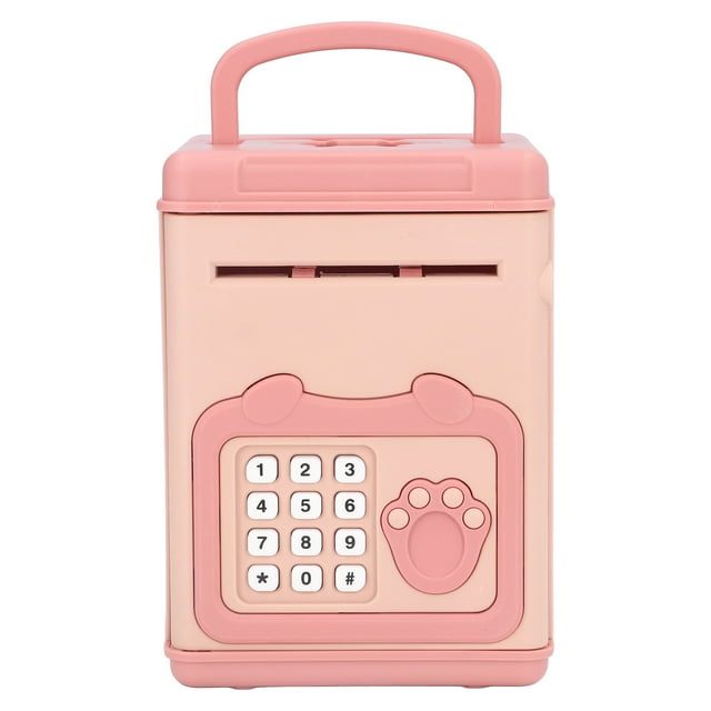 Piggy Bank Electronic, Auto Scroll Paper Handle Design Fingerprint Password Cash Piggy Bank For Storage Money For Kids Pink