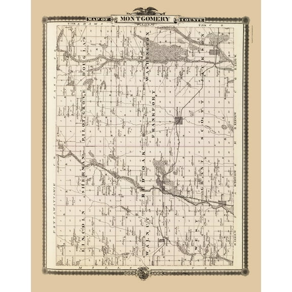 Historic County Map - Montgomery County Iowa - Andreas 1875 - Vintage Wall Art