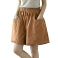 thumbnail image 3 of Labakihah shorts for women Women's Casual Bermuda Shorts Elastic Waist Cotton Linen Shorts With Pockets Knee Length Beige, 3 of 9