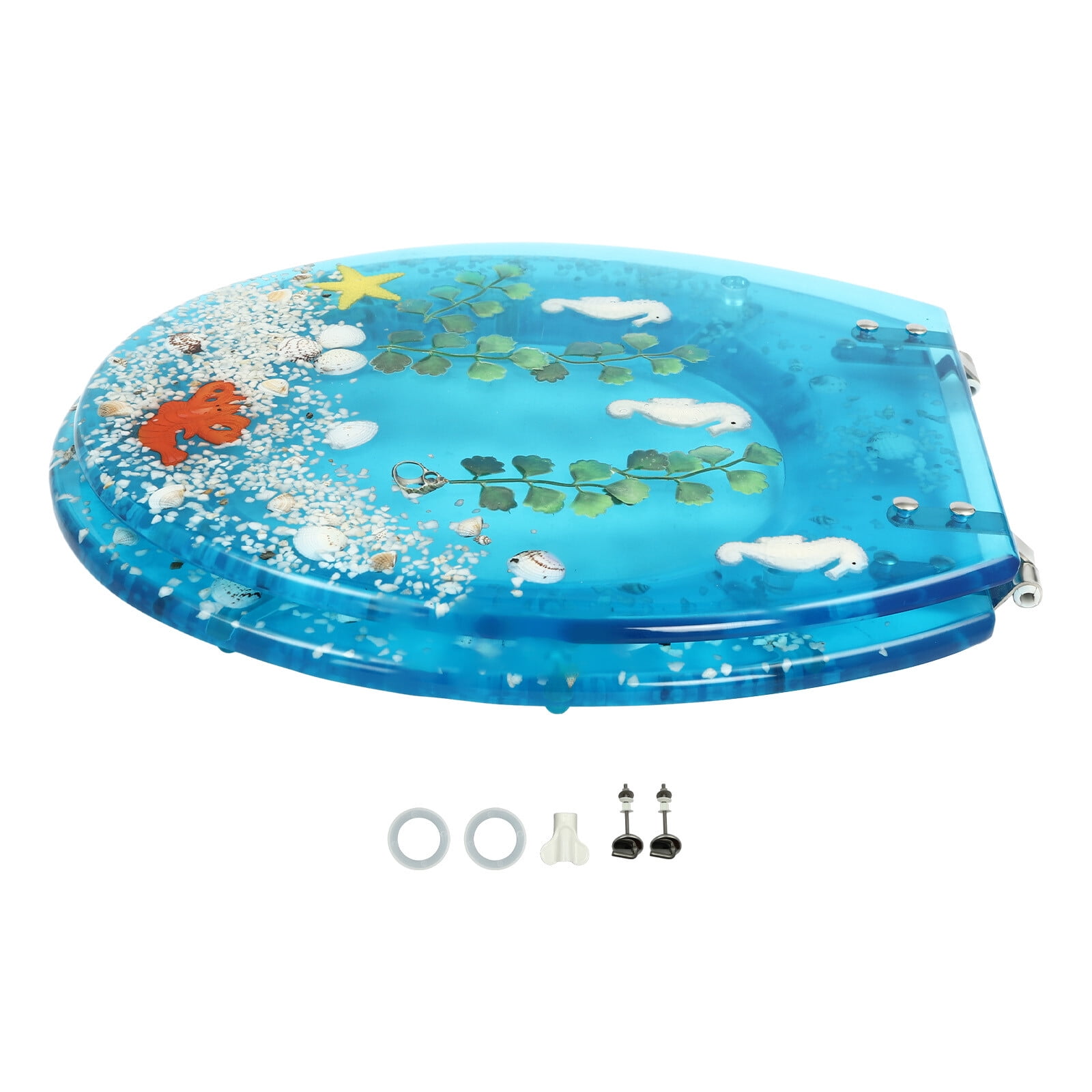 DENEST Resin U/V type Toilet Seat Aquarium Seat Blue Sea Fish Shells Shape Toilet Seat