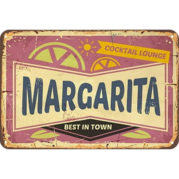 Placa Metal Vintage Margarita Cóctel Pintura Hierro Rectangular 30x20cm