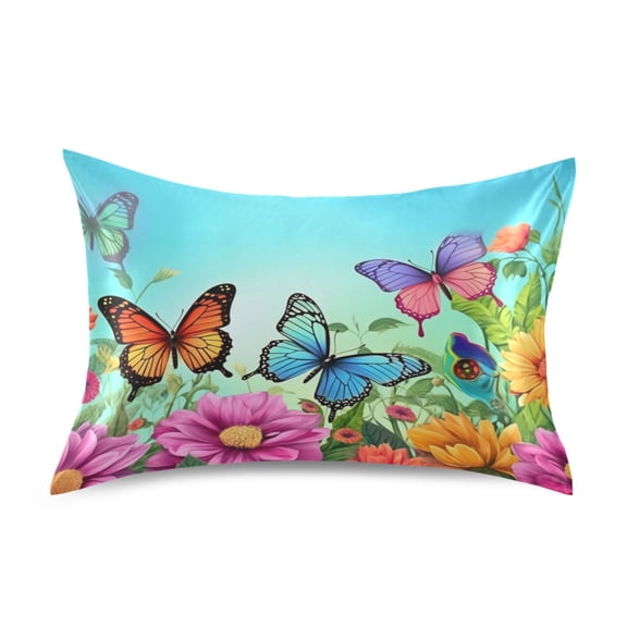 Ryvnso Satin Pillowcase Butterflies Flying on Flowers Pillow Cases Standard Size 26x20in