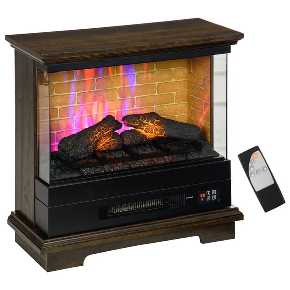 Indoor Fireplaces HOMCOM 26" Electric Fireplace Stove with Remote Control, 12H Timer, Brown,Gas Indoor Fireplaces