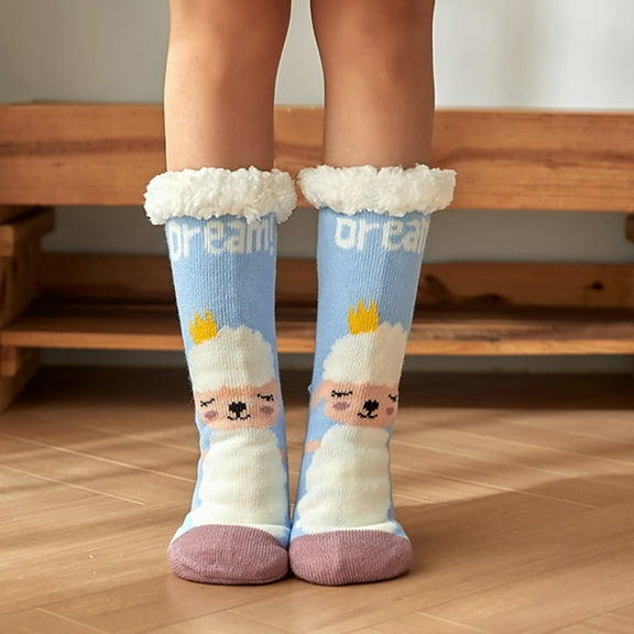 Sales Today Women Casual Calf Socks Under $5 GIJNRIUIUA Blue Crew Socks Women's Winter Soft Warm Fuzzy Fleece-Lined Grippers Slipper Socks Calf Socks