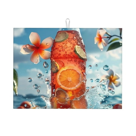 

Honeii Refreshing Citrus Splash Print Kitchen Drying Mat Coffee Bar Mat Hide Stain Coffee Maker Mat for Countertops Coffee Pot Dish Drying Mat