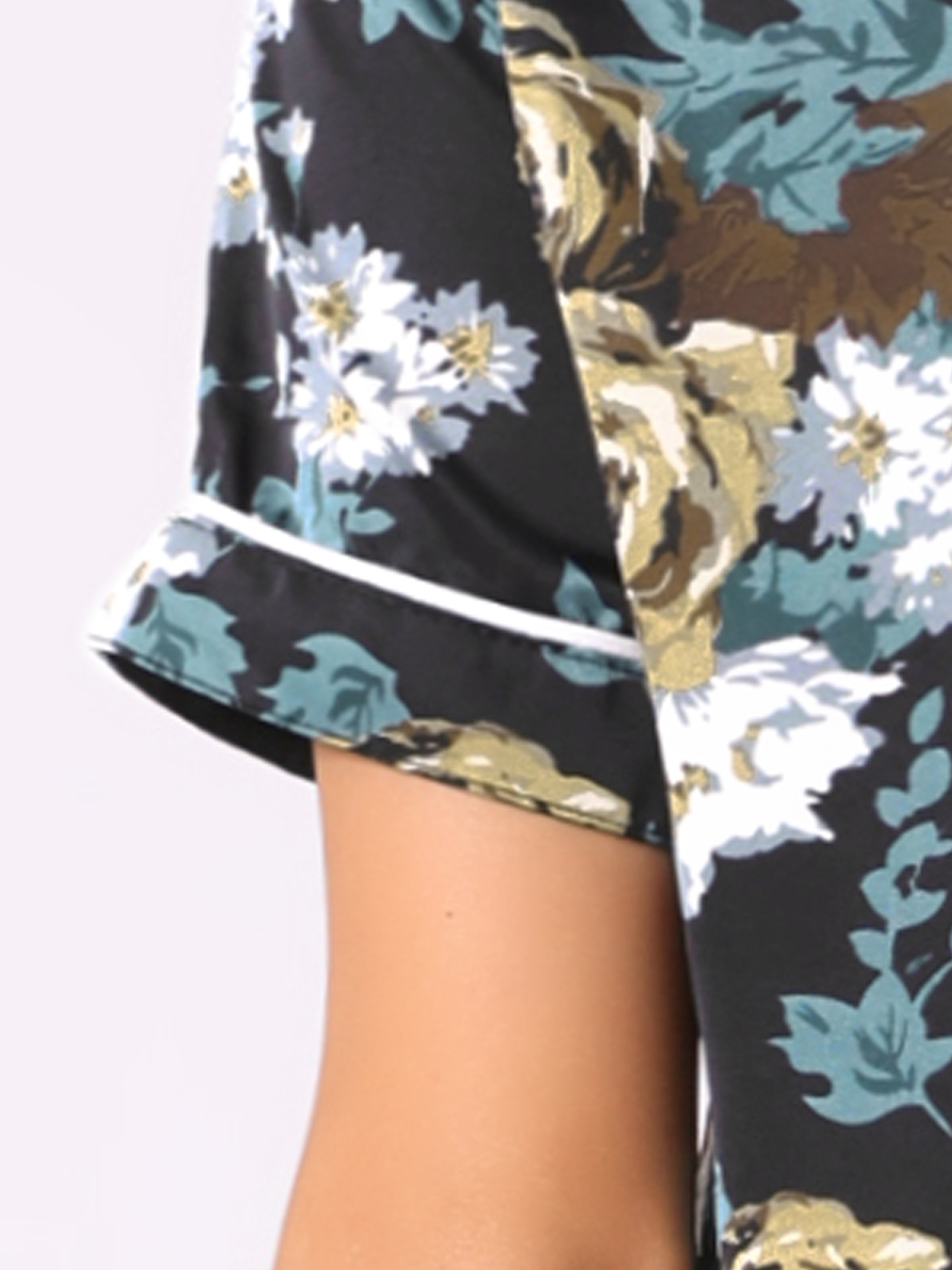 DARING DIVA Women's Silk Short Sleeves Floral Satin Pajama Sets XL Black Flowers