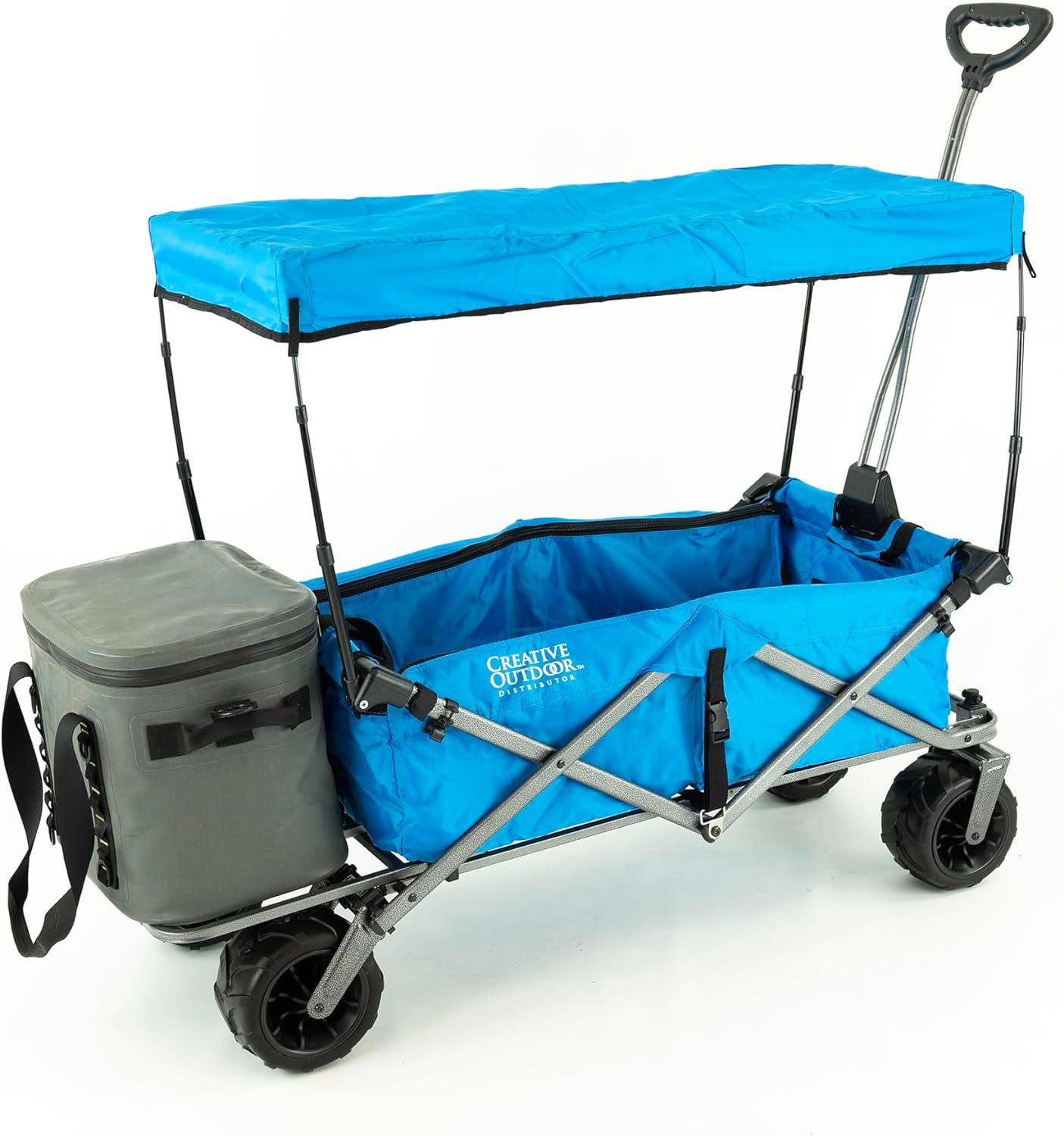 Creative Outdoor Foldable Wagon with Canopy and All Terrain Wheels, 150lbs Weight Capacity, Blue
