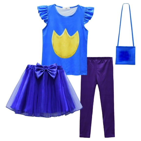 Girls Cartoon Dog Costume Set 4PC Halloween Outfits Gift, Little Girls 4-9