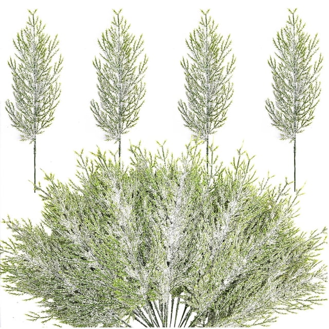 Nvzi 30 ramas de pino artificiales, tallo de pino de nieve artificial navideño, ramas de pino de nieve artificiales, agujas de pino de nieve en aerosol verde navideño falso (13,8 pulgadas)