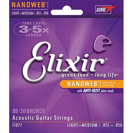 Elixir 11077 Light-Medium NanoWeb Acoustic Guitar Strings (12-56)