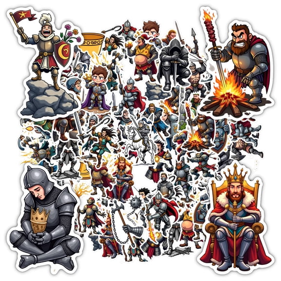 35pcs-50pcs Epic Knight Stickers Medieval Warrior Decals Fantasy Kids Stickers for Laptops Suitcase Fridge
